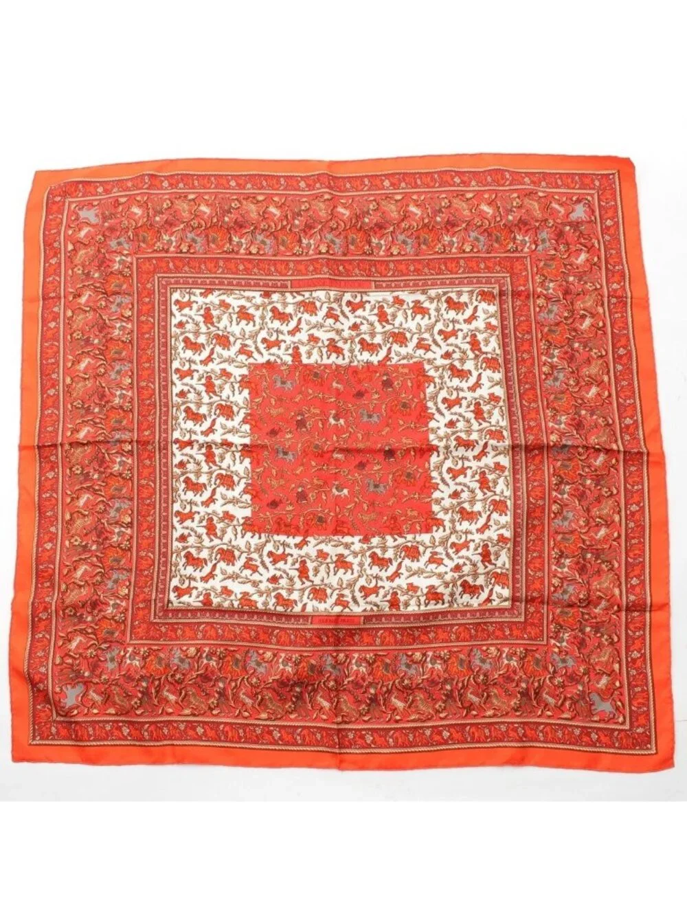 Hermes Carre 90 Silk Chasse en Inde Indian Hunting Scarf Orange 90